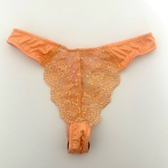 Dolls Kill Sugar Thrillz Orange Sheer Lace Sexy Lingerie Thong - Picture 1 of 4
